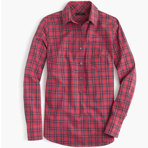 J. Crew Red Tartan Popover Long Sleeve - Picture 3 of 8